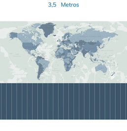 Papel de Parede Mapa Geopolítico Azul com Lambri - Mural
