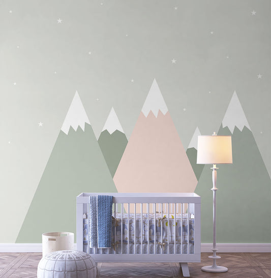 Papel de Parede Adesivo Infantil Montanha Enrico e Sthefany Rosa Claro - Mural 3,00m x 2,70m - Bota Fora