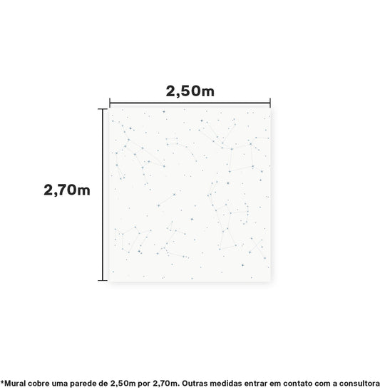 Papel de Parede Cola Infantil Constelações Fundo Branco - Mural 2,50m x 2,70m