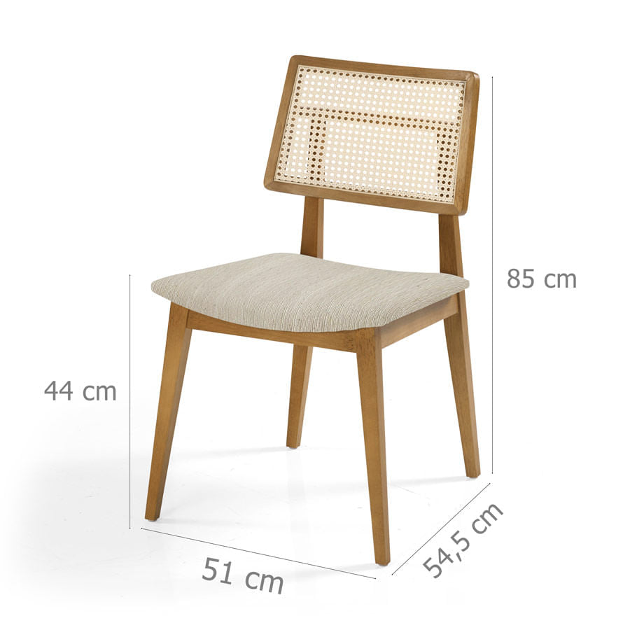 Conjunto de 2 Cadeiras Para Mesa de Jantar Paris Palha Natural Freijó - Cru