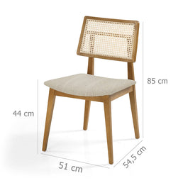 Conjunto de 2 Cadeiras Para Mesa de Jantar Paris Palha Natural Freijó - Cru