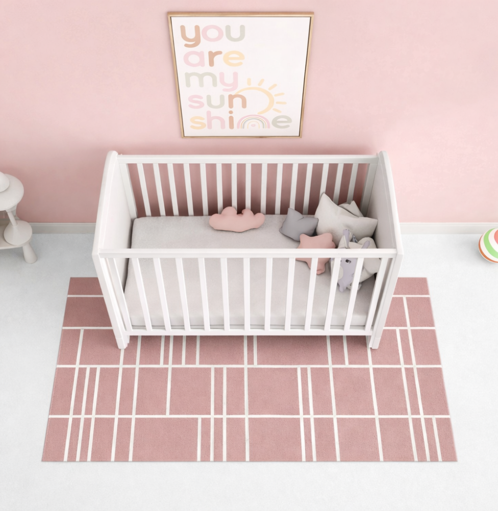 Tapete Infantil Retangular Listras Horizontais e Verticais - Rosa