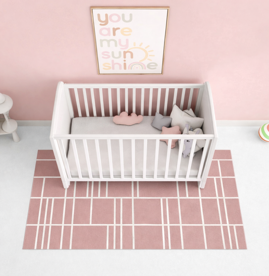 Tapete Infantil Retangular Listras Horizontais e Verticais - Rosa