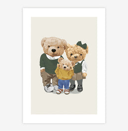 Quadro Infantil Família Urso Menino Verde - Vertical 