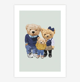 Quadro Infantil Família Urso Menino Azul - Vertical 