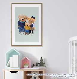 Quadro Infantil Família Urso Menino Azul - Vertical 