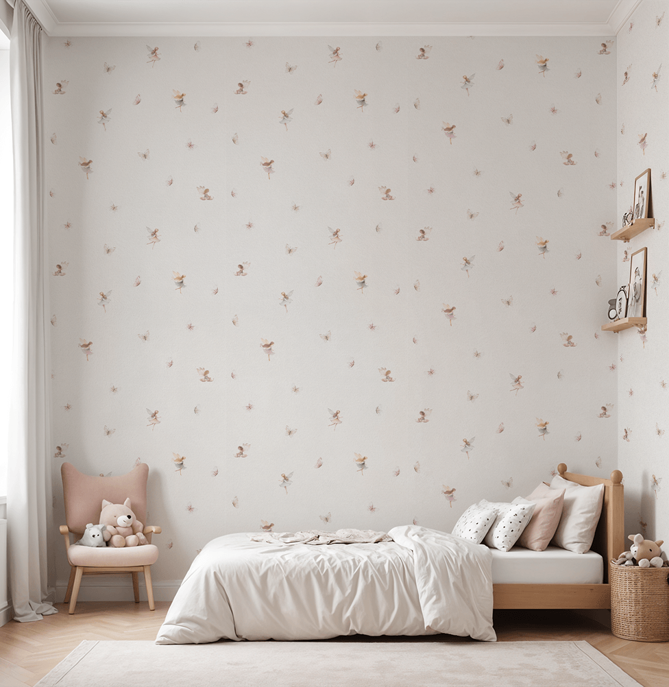 Papel de Parede Fadas e Borboletas Rosa 