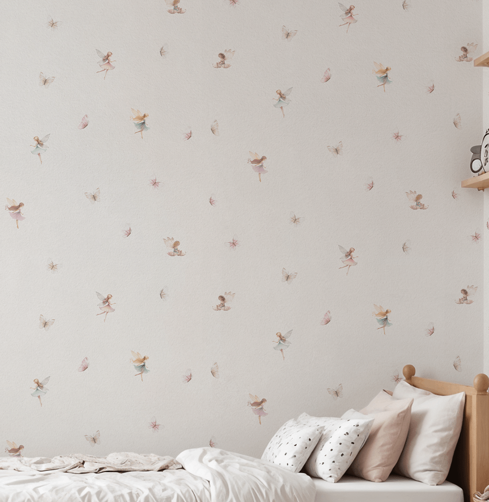 Papel de Parede Fadas e Borboletas Rosa 