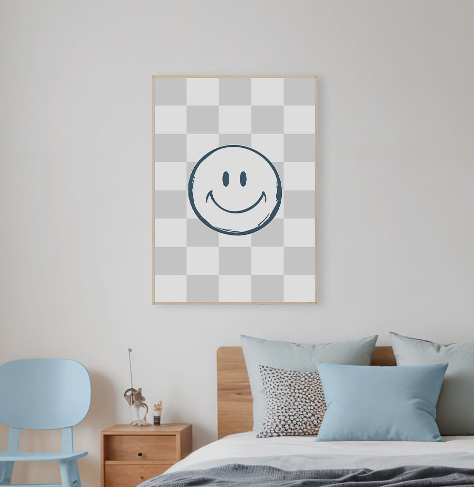  Quadro Smile com Xadrez Cinza - Vertical 