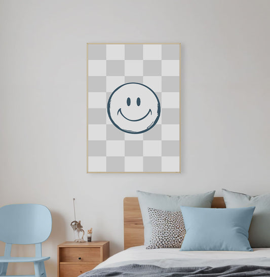  Quadro Smile com Xadrez Cinza - Vertical 