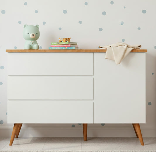 Cômoda de Bebê Viena com Porta Greige com Pé e Tampo Mel