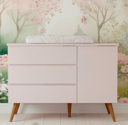 Cômoda de Bebê Viena com Porta Rosa Claro com Pé Mel