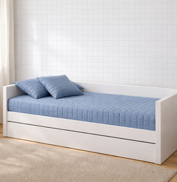 Colcha de Solteiro com Elástico Quadradinho Chambre - Azul Mescla