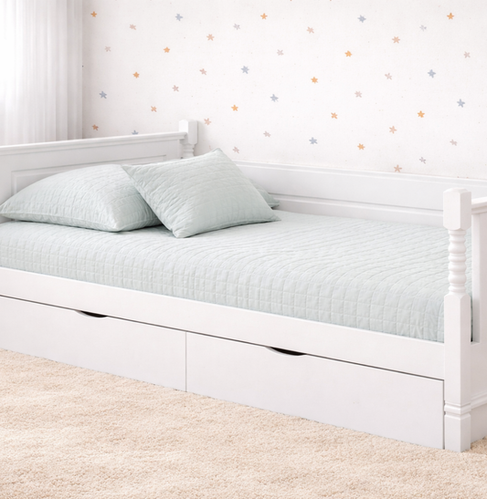 Colcha de Solteiro com Elástico Quadradinho Chambre - Verde Mescla