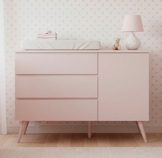 Cômoda de Bebê Viena com Porta Rosa Claro