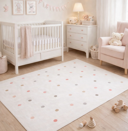 Tapete Infantil Retangular Poá - Rosa