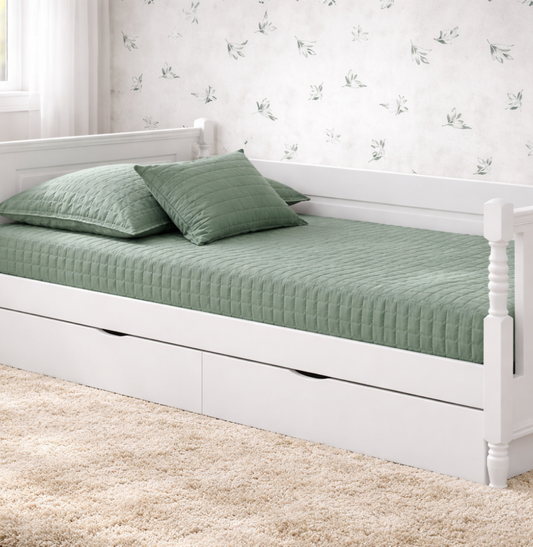 Colcha Com Elástico Quadradinho - Verde Seco