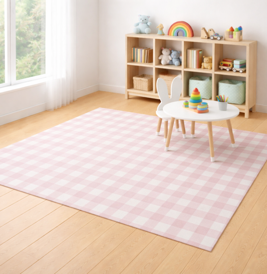Tapete Infantil Retangular Xadrez Médio - Rosa