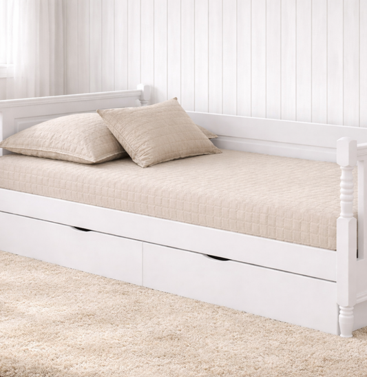 Colcha Solteiro Com Elástico Quadradinho - Linho