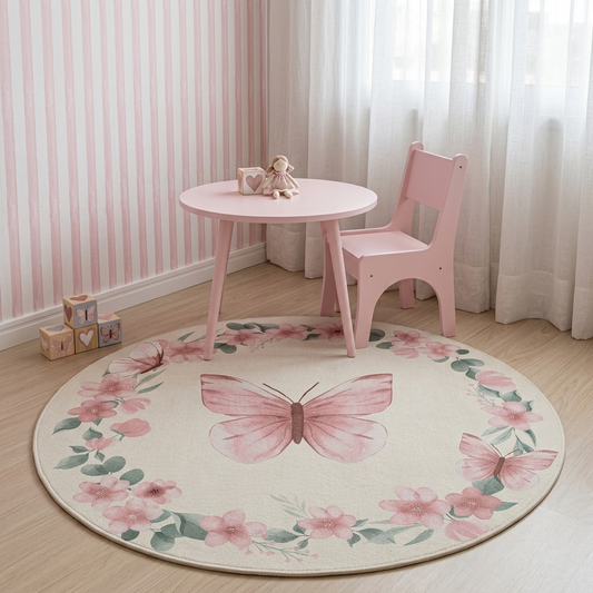 TAPETE INFANTIL REDONDO BORBOLETA E FLORES  - 1,33