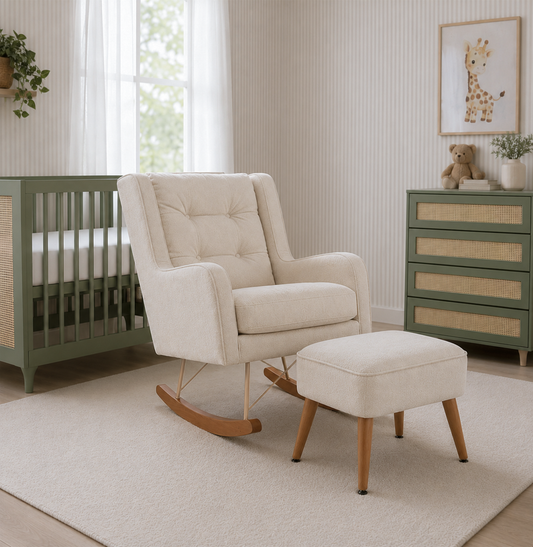 POLTRONA MAJU COM PUFF BALANÇO LINHO CREME