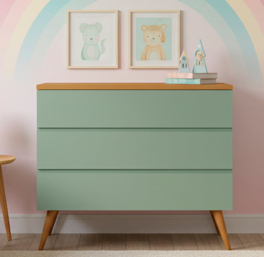 Cômoda de Bebê Viena Verde Jardim com Pé e Tampo Mel