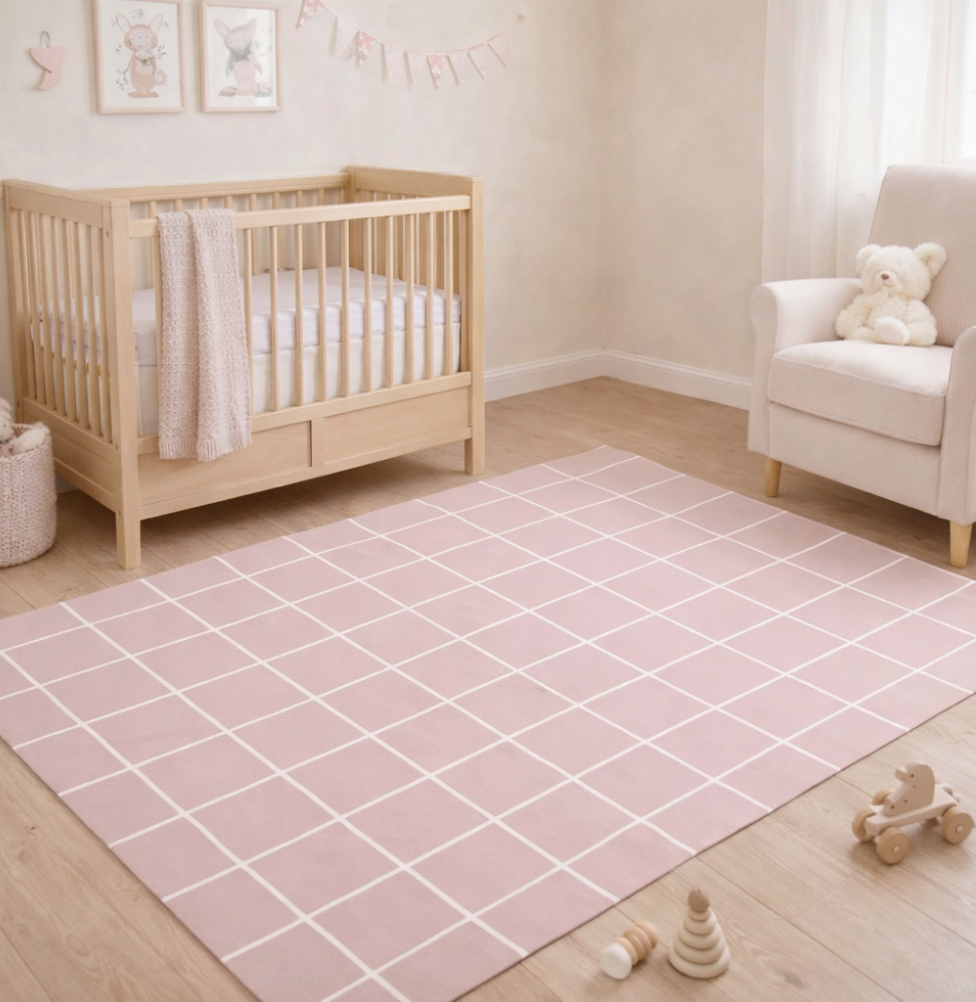 Tapete Infantil Retangular Gride - Rosa