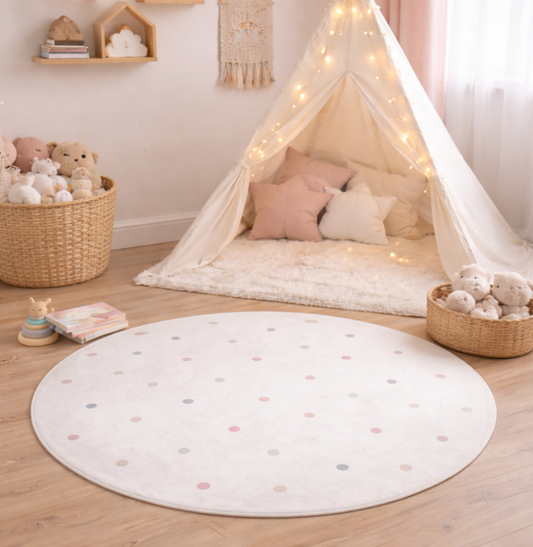 Tapete Infantil Redondo Poá - Rosa