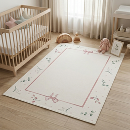 TAPETE INFANTIL RETANGULAR FLORAL COM LAÇO - ROSA  - 1,33 X 1,88