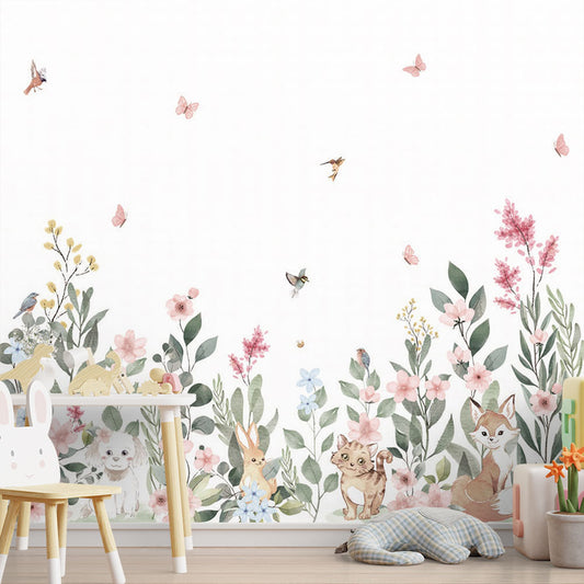 Papel de Parede Jardim Mali Bichos Rosa - Mural