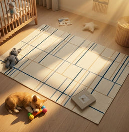 Tapete Infantil Retangular Listras Horizontais e Verticais - Azul
