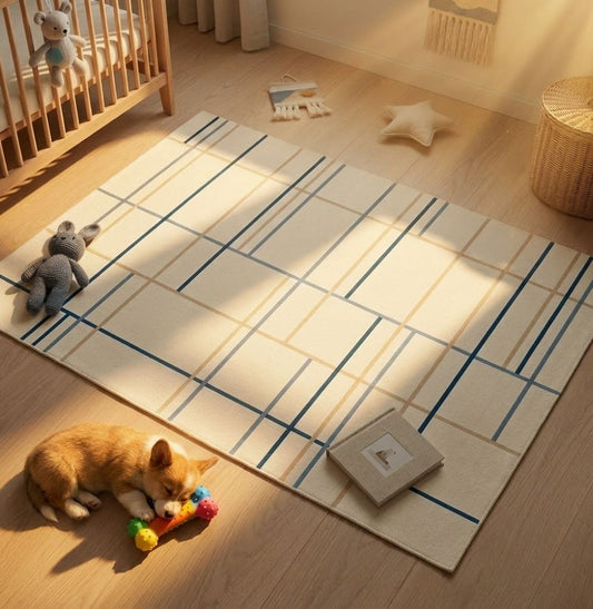 Tapete Infantil Retangular Listras Horizontais e Verticais - Azul
