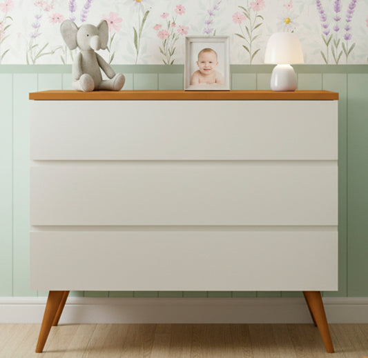 Cômoda de Bebê Viena Greige com Pé e Tampo Mel