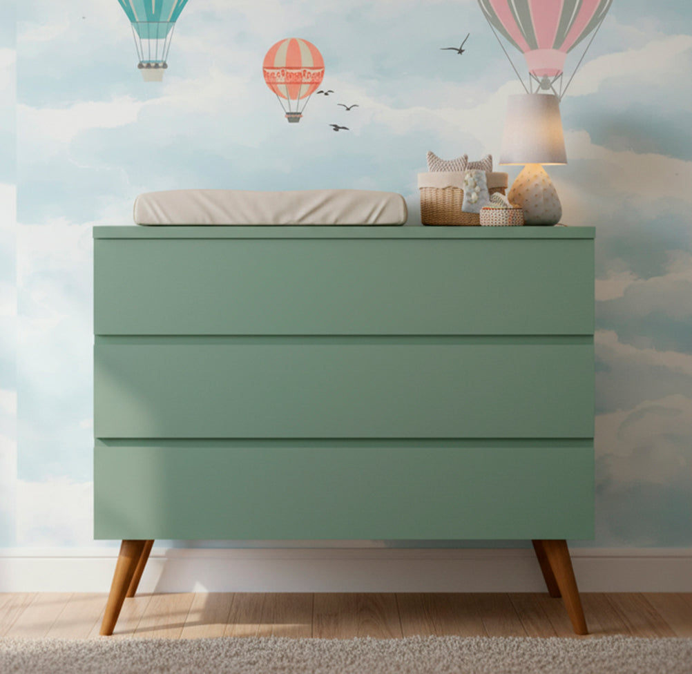 Cômoda de Bebê Viena Verde Jardim com Pé Mel