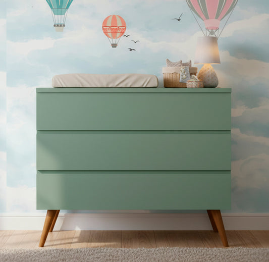 Cômoda de Bebê Viena Verde Jardim com Pé Mel