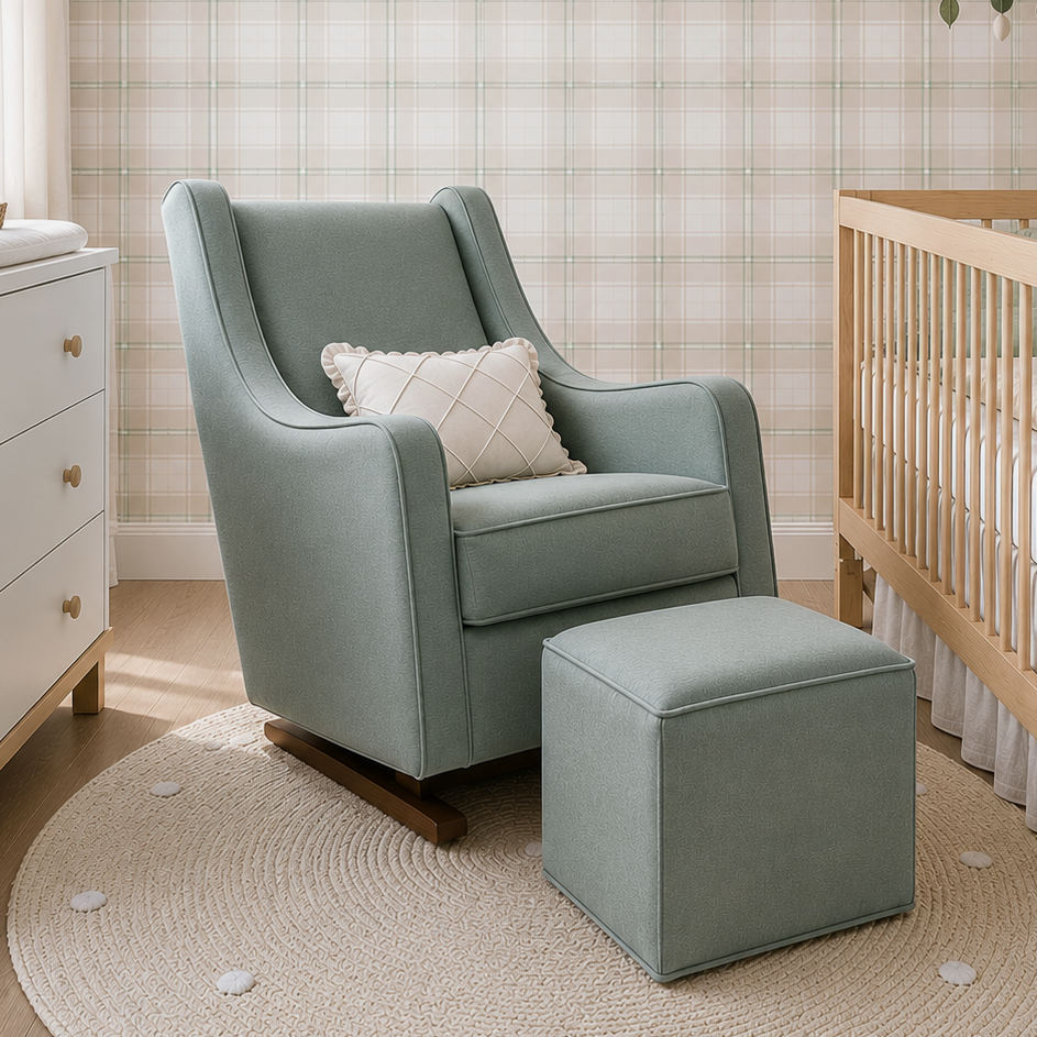 Poltrona de Amamentação Slim com Balanço e Puff - Verde Malva