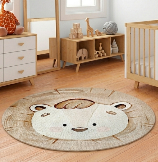 Tapete Infantil Redondo Leão - Bege