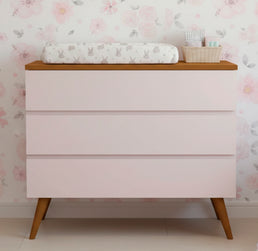 Cômoda de Bebê Viena Rosa Claro com Pé e Tampo Mel