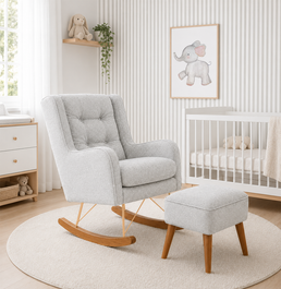 POLTRONA MAJU COM PUFF BALANÇO LINHO CANNES CINZA