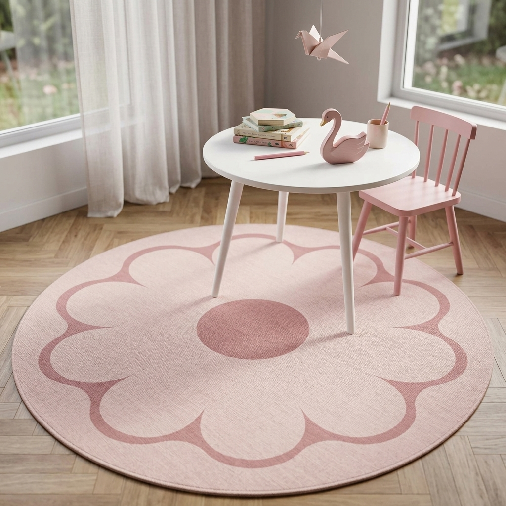 TAPETE INFANTIL REDONDO FLOR ROSA  - 1,33
