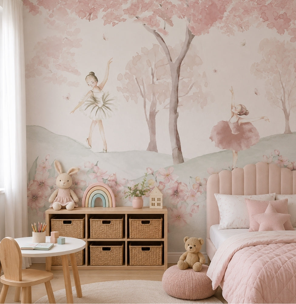 Papel de Parede Infantil Bailarinas Rosa - Mural
