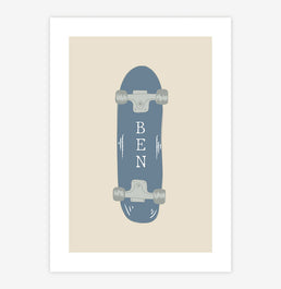 Quadro Infantil Skate Azul com Nome - Vertical 