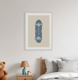Quadro Infantil Skate Azul com Nome - Vertical 