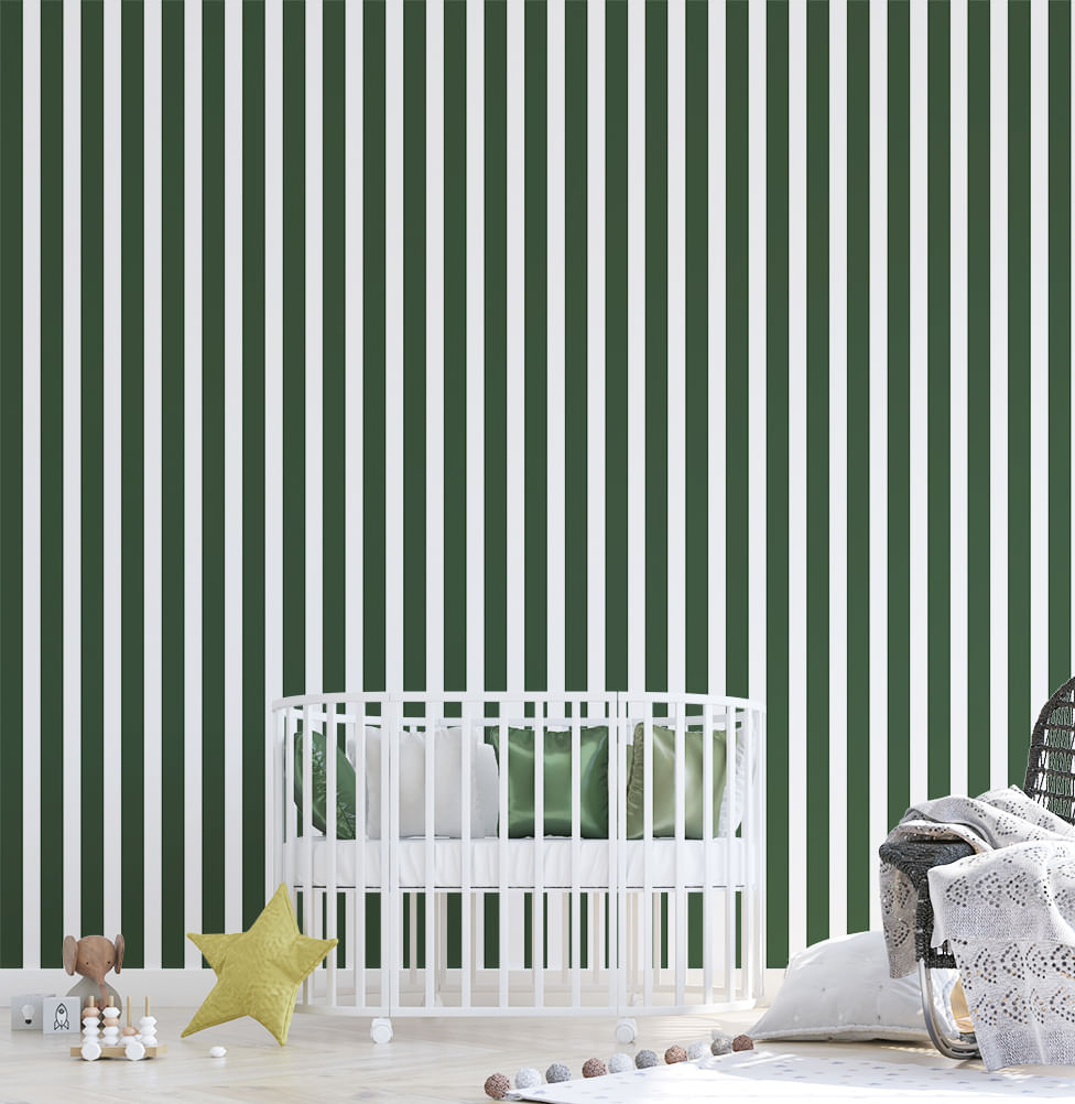 Papel de Parede Infantil Listrado Largo Verde 