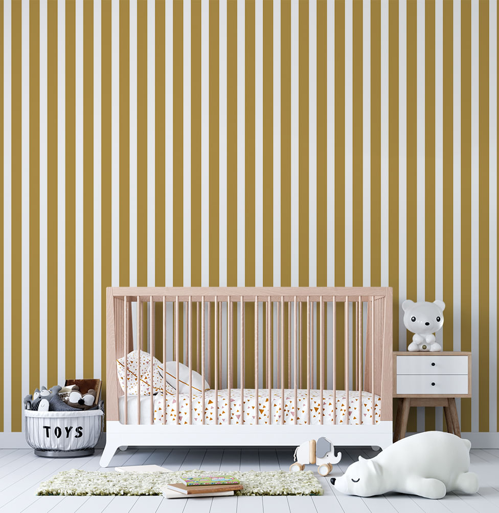 Papel de Parede Listrado Largo Amarelo