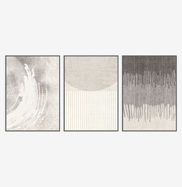 Conjunto com 3 Quadros Rabisco Cinza Com Moldura Filete Preta - Vertical