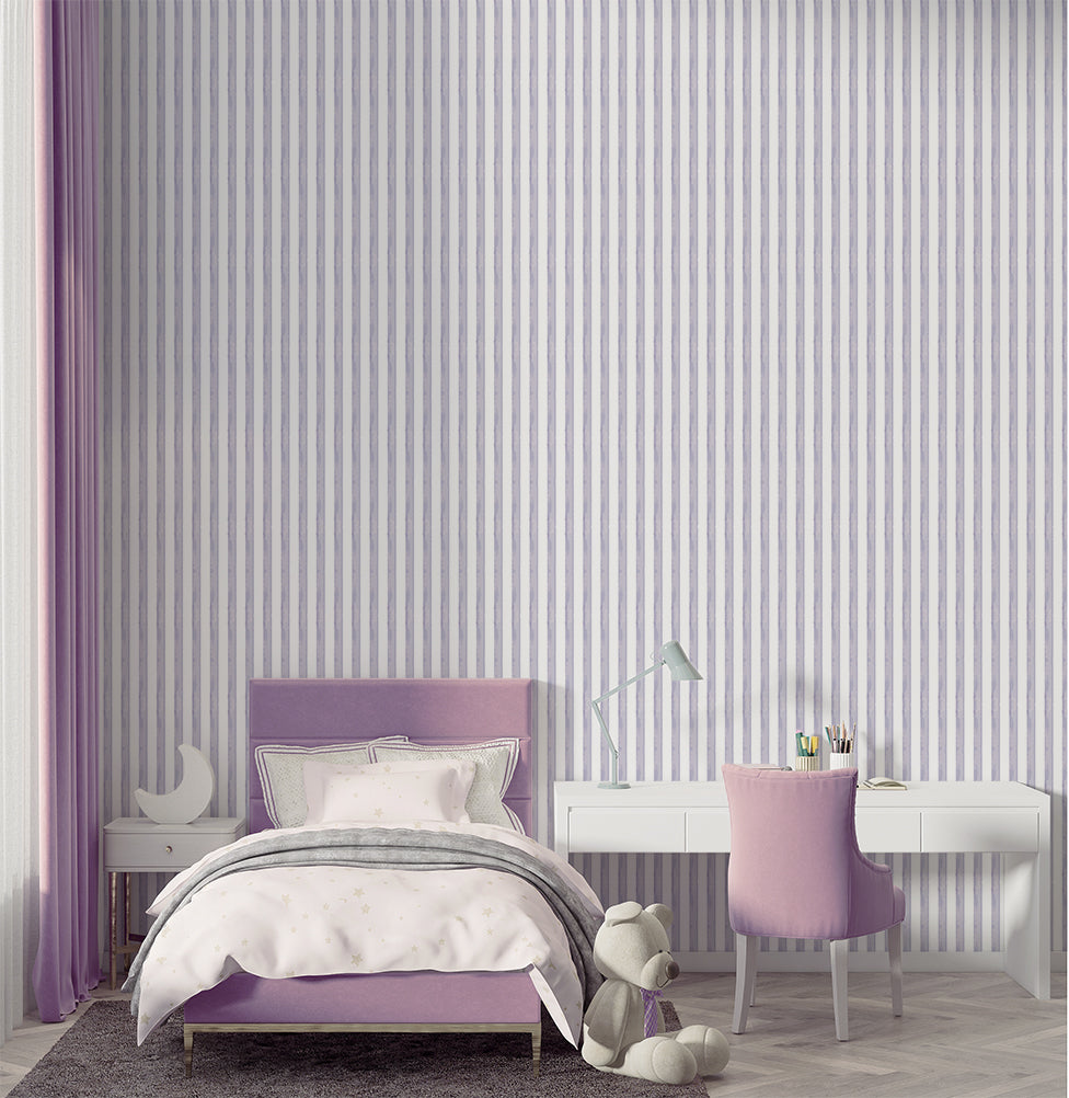 Papel de Parede Infantil Listra Aquarela Lilás