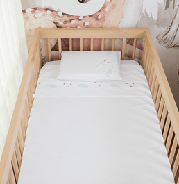 Lençol de Berço Bordado Nuvem 3 Peças - Branco