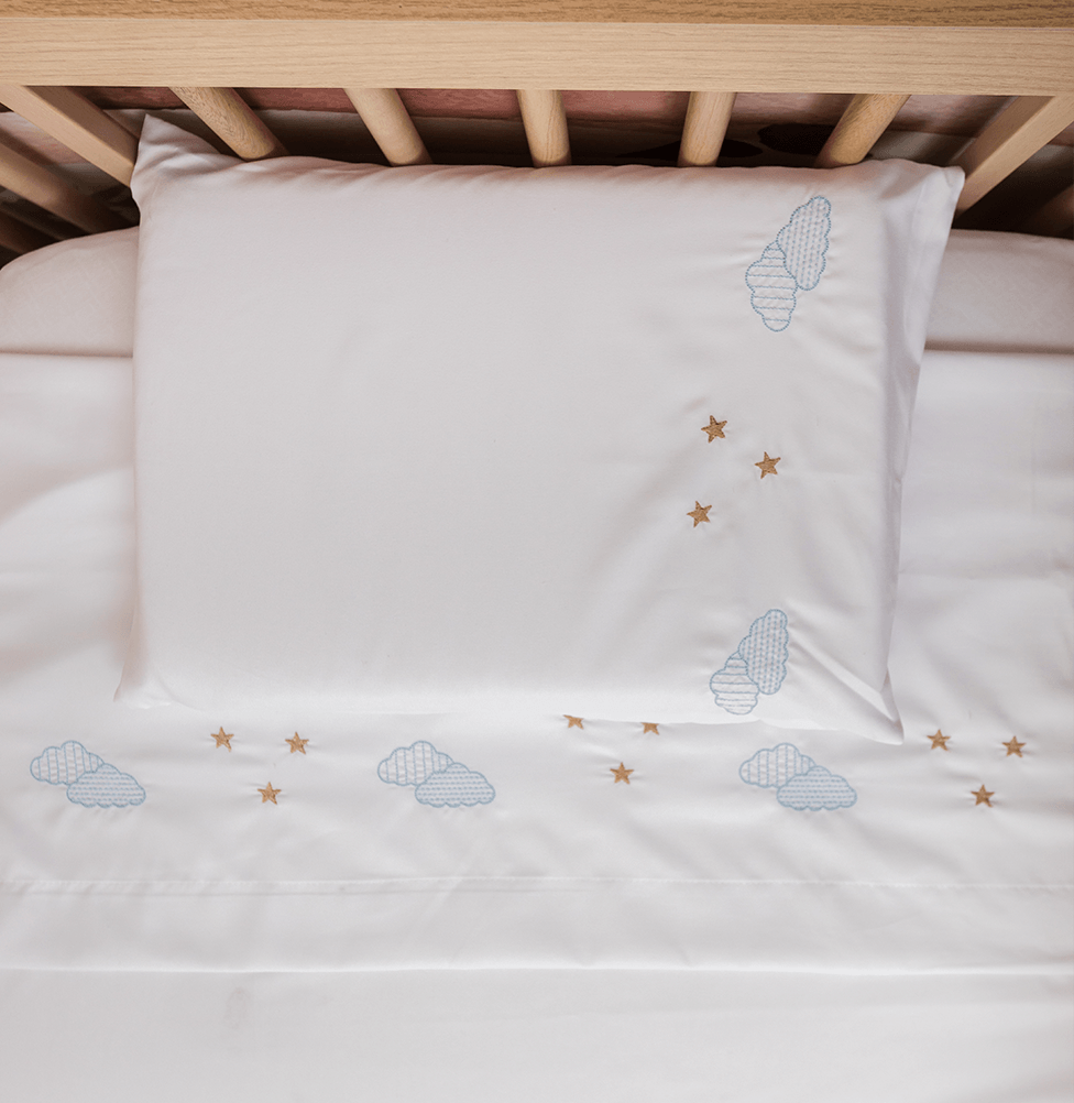 Lençol de Berço Bordado Nuvem 3 Peças - Branco