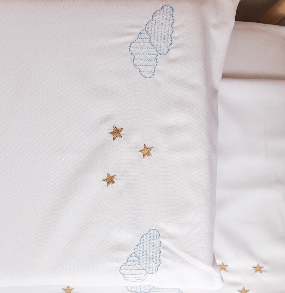 Lençol de Berço Bordado Nuvem 3 Peças - Branco